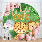 Aperturee - Green Leaves And Animals Round Birthday Backdrop